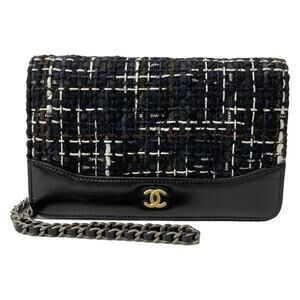 Chanel Matelasse Other Style Wallet Black White Brown Tweeds Leather